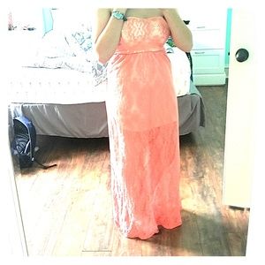 peach strapless long dress!